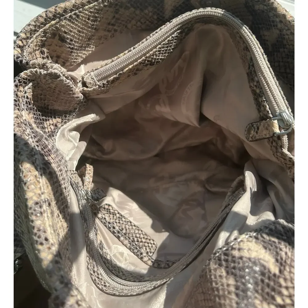 Michael Kors Snakeskin Gray Brown Leather Large Hobo Toto Purse Bag - Picture 15 of 16